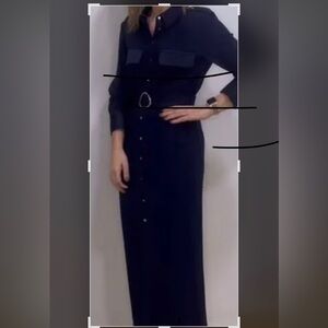 Zara Blue Long Sleeve Notched Collar Shirt Dress